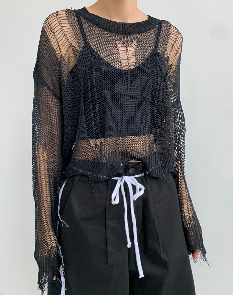 see-through damaged knit  (2color)